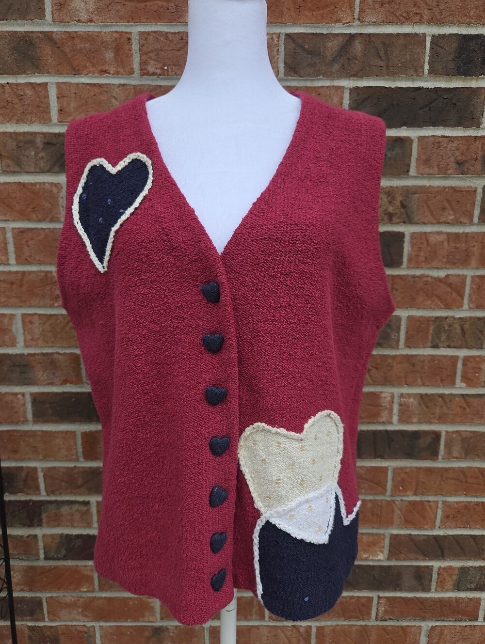 Christopher & Banks Red Sequin Heart Knit Sweater Vest Size L - Grandmacore